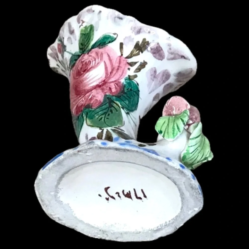 Mini Italian Floral Rose Cornucopia Vase Feminine Romance Cottagecore Italy